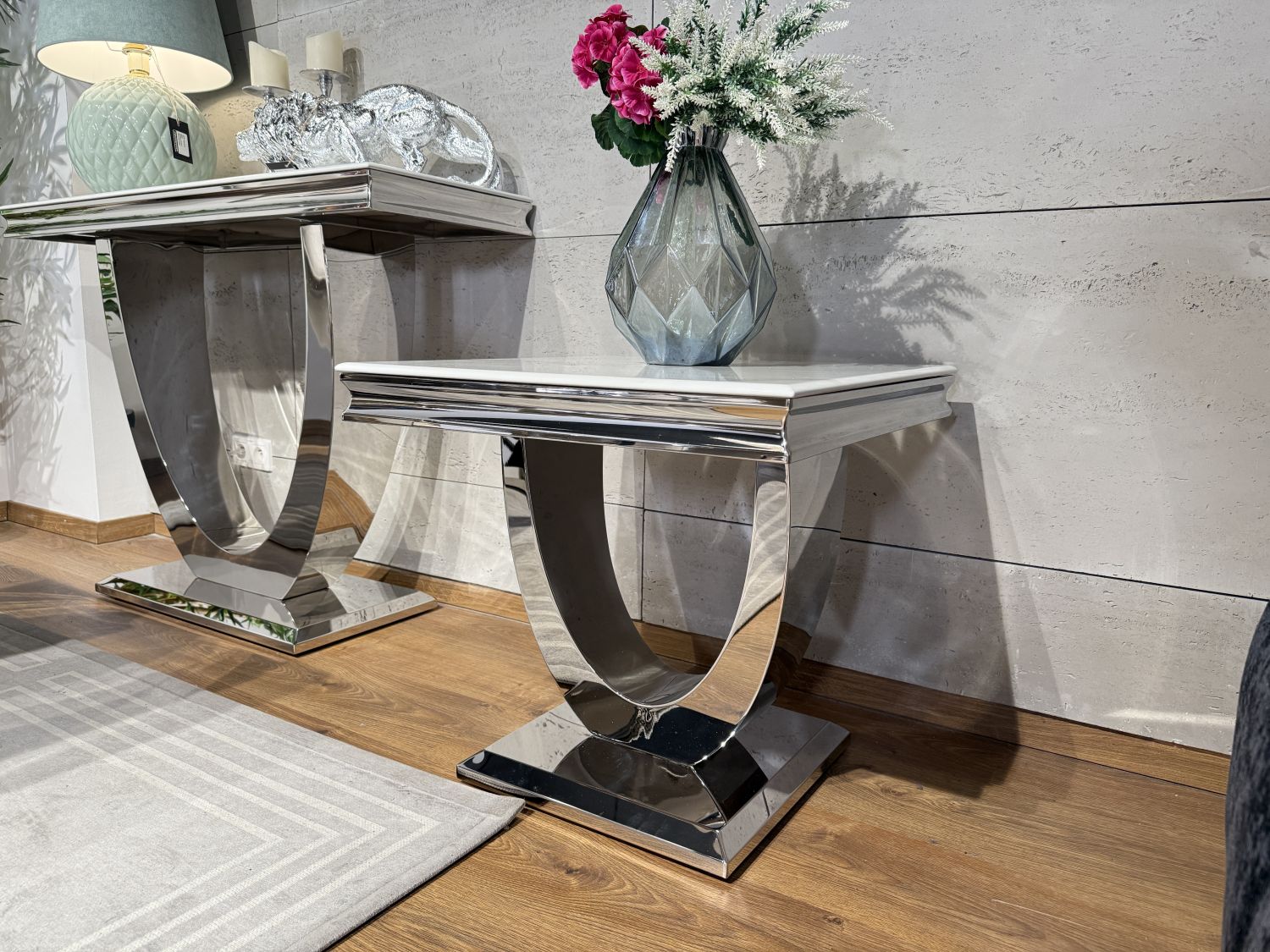 Stolik kawowy Glamour END T945 60X60cm, podstawa chrom, blat biały kwarc 