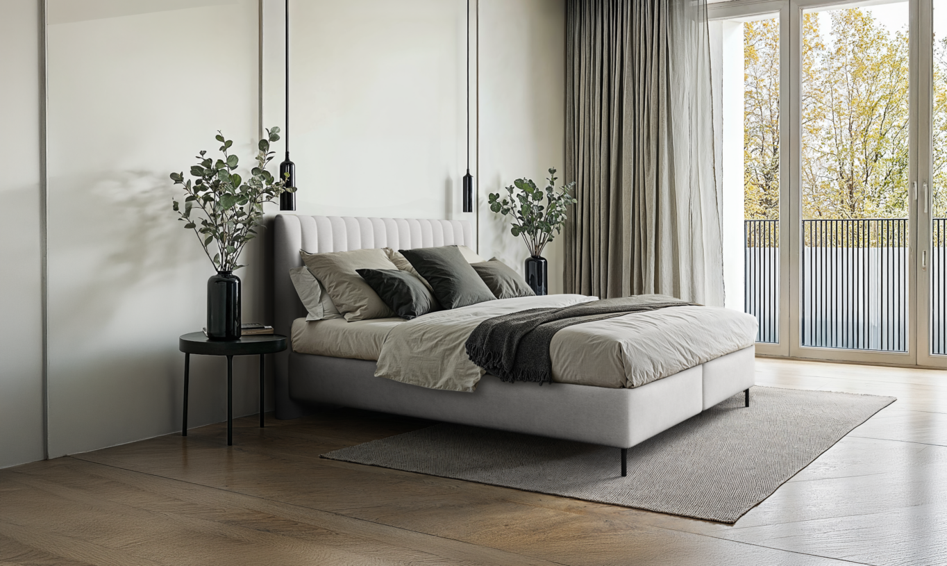 Łóżko Fiore z pojemnikiem i stelażem  160x200 od Comforteo tkanina Castel 03