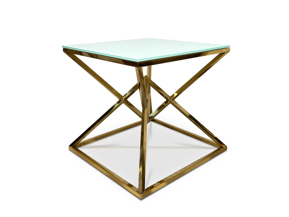 Ława stolik kawowy nowoczesny BC-303 60x60cm białe szkło Glamour Gold złoty