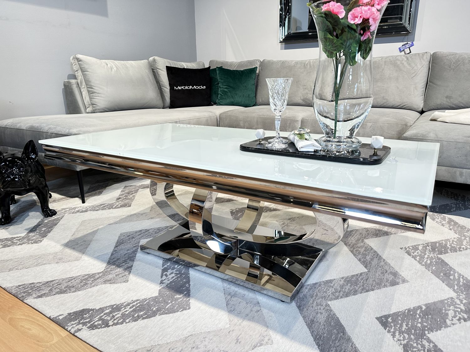 Ława stolik kawowy 130x70 biały Glamour Silver t 955