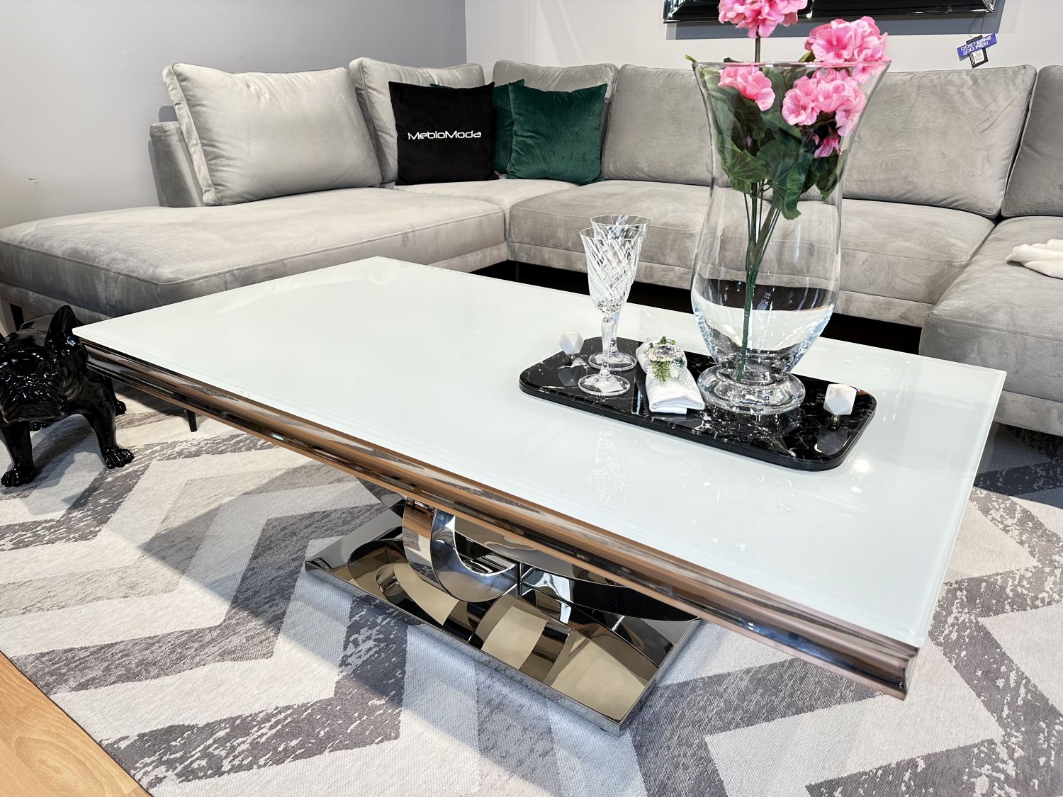 Ława stolik kawowy 130x70 biały Glamour Silver t 955