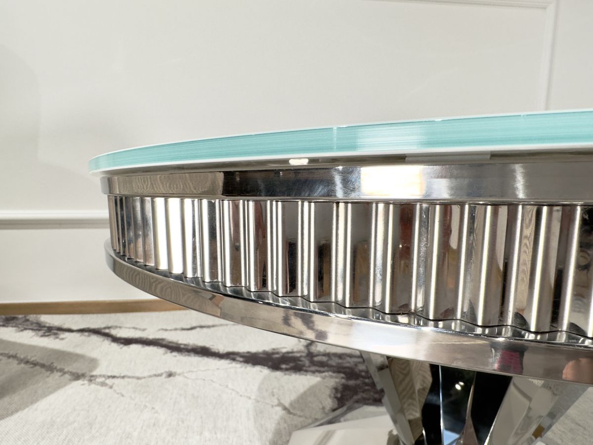 Ława stolik kawowy Glamour okrągły biały T 910 Silver średnica 100 cm