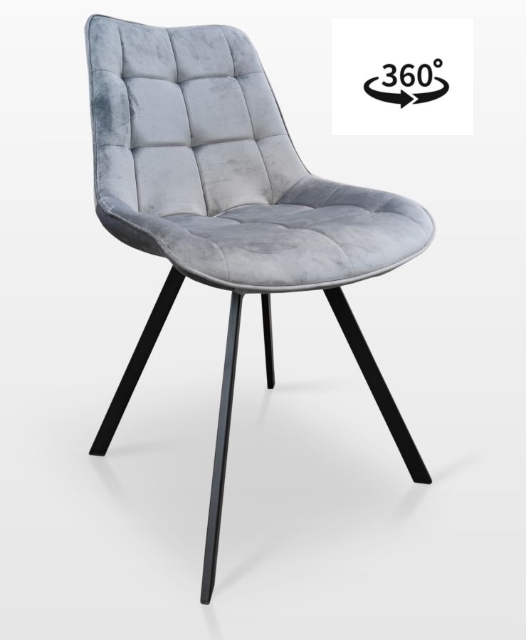 Krzesło 21137 obrotowe 360 st Kwadrat w skandynawskim stylu szary velvet 22