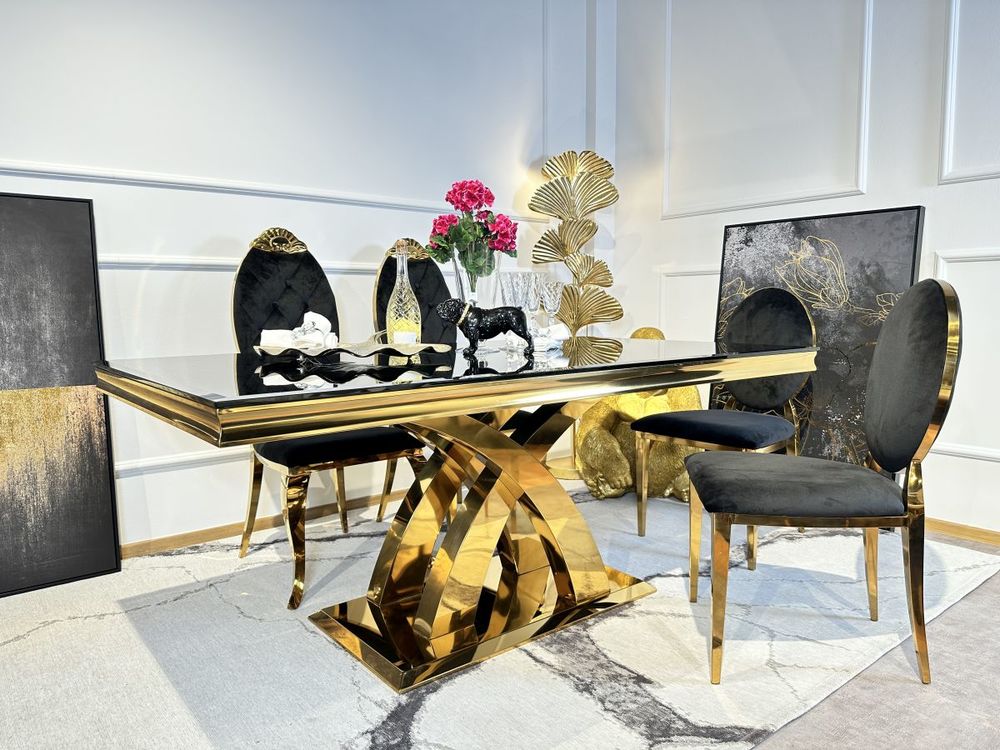 Nowoczesny stół Glamour 220x110 T-970-1 GOLD  w kolorze złotym jadalnia salon szkło czarne