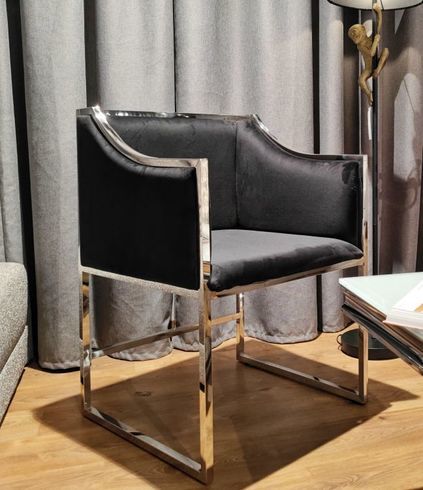 Nowoczesne krzesło chromowane fotel FT-865 czarny velvet Glamour-Silver
