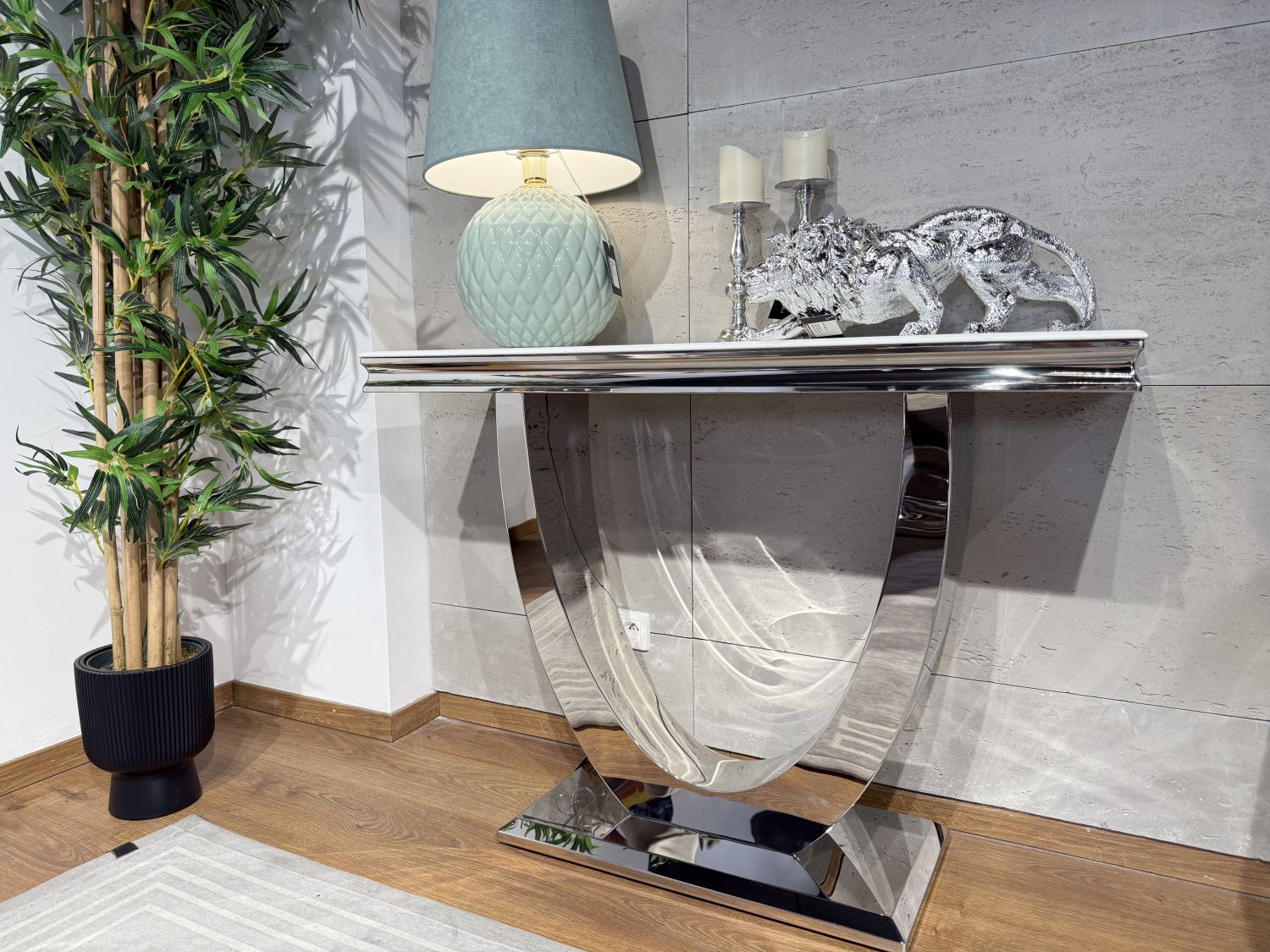Konsola Glamour T945 120X40cm, podstawa chrom, blat biały kwarc 