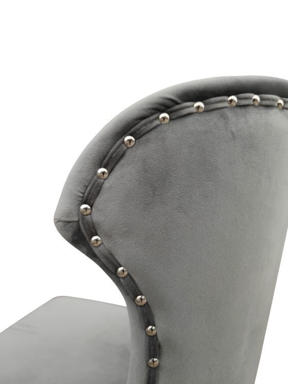 Krzesło Glamour FT-231 z ćwiekami tkanina velvet szary nogi chrom