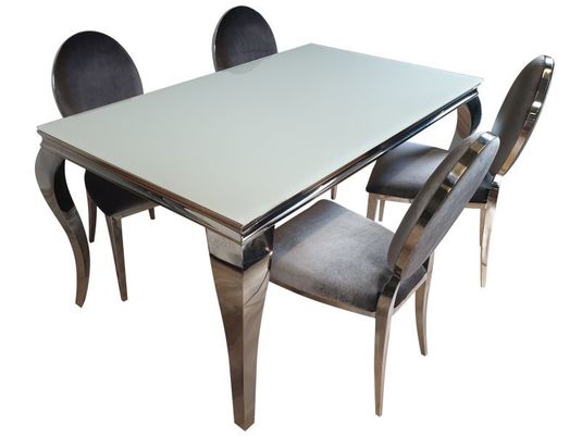 Stół szklany biały  z chromowanymi nogami T780  150x90 cm