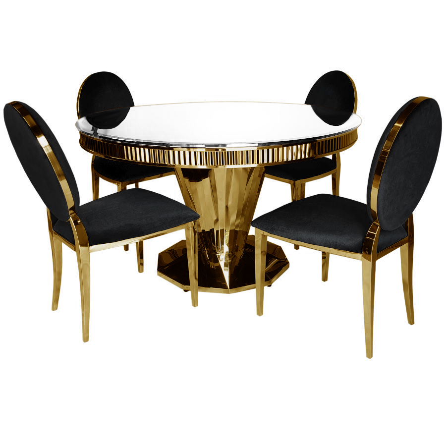 Złoty stół okrągły Glamour średnica 100cm czarny T-910 Gold nowoczesny w kolorze złotym