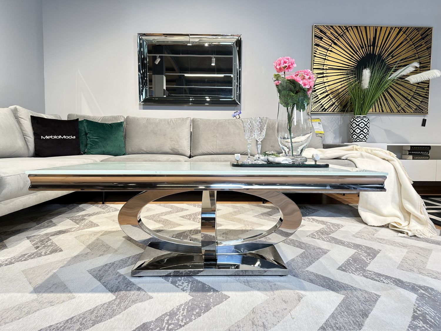 Ława stolik kawowy 130x70 biały Glamour Silver t 955