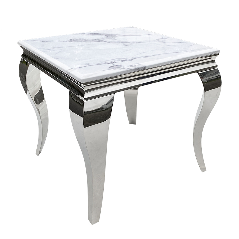 Ława stolik kawowy 60x60 z efektem marmuru biały Glamour Silver t 780