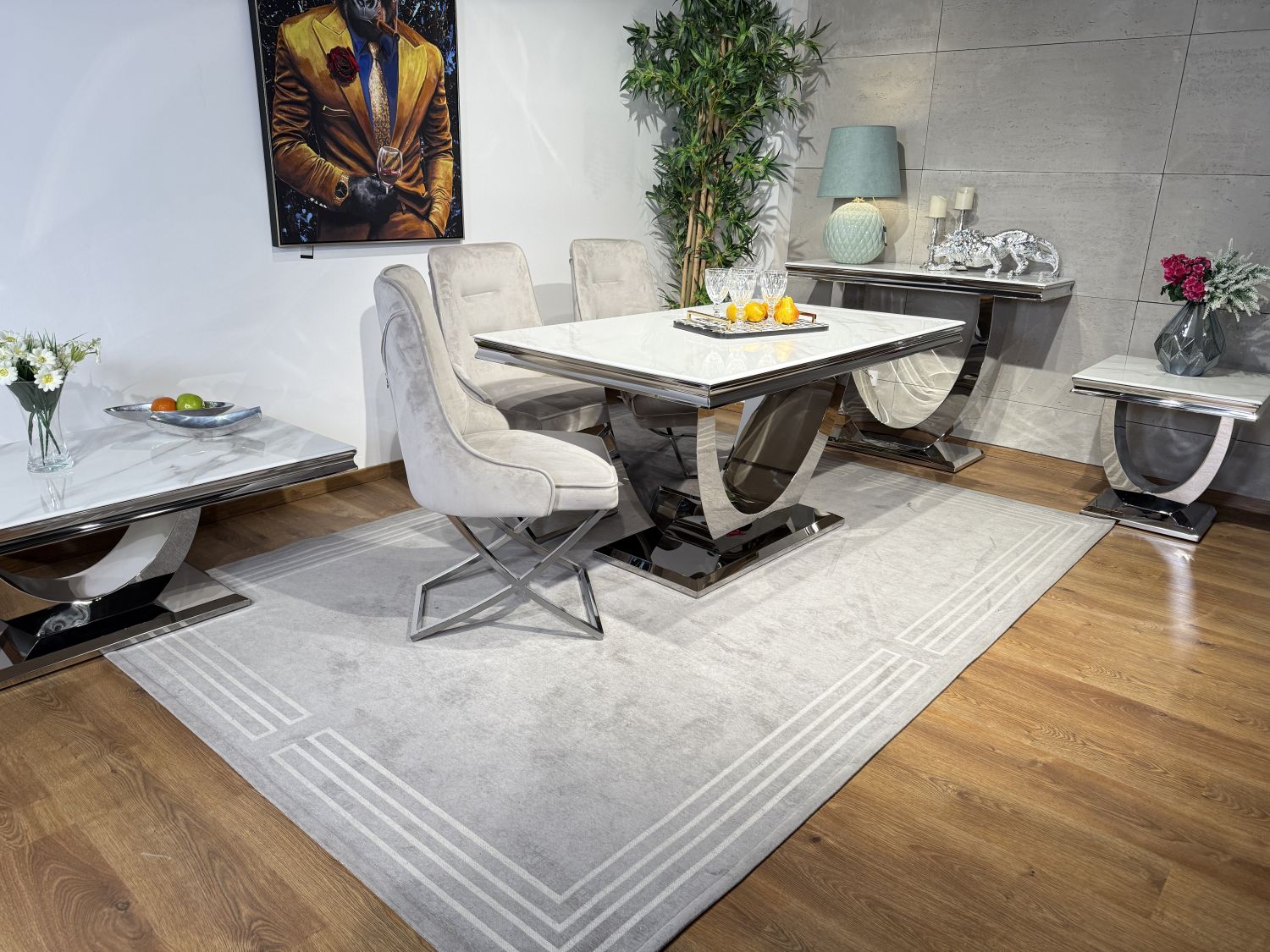 Stolik kawowy Glamour T945 130x70cm, podstawa chrom, blat biały kwarc Stolik kawowy Glamour T945 130x70cm, podstawa chrom, blat biały kwarc