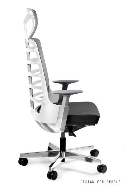 SPINELLY Ergonomiczny fotel biurowy z innowacyjnym oparciem biały z zagłówkiem