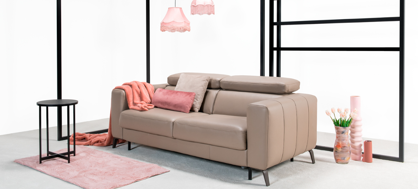 Sofa Tulipano z funkcją spania stelaż włoski z materacem BW2L/3RFO/BW2P Vero w nowoczesnym stylu
