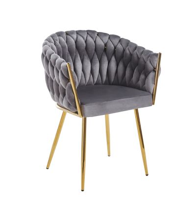 Nowoczesne krzesło plecione FU-7 tkanina szary velvet w stylu Glamour złote nogi Nowoczesne krzesło plecione FU-7 tkanina szary velvet w stylu Glamour złote nogi