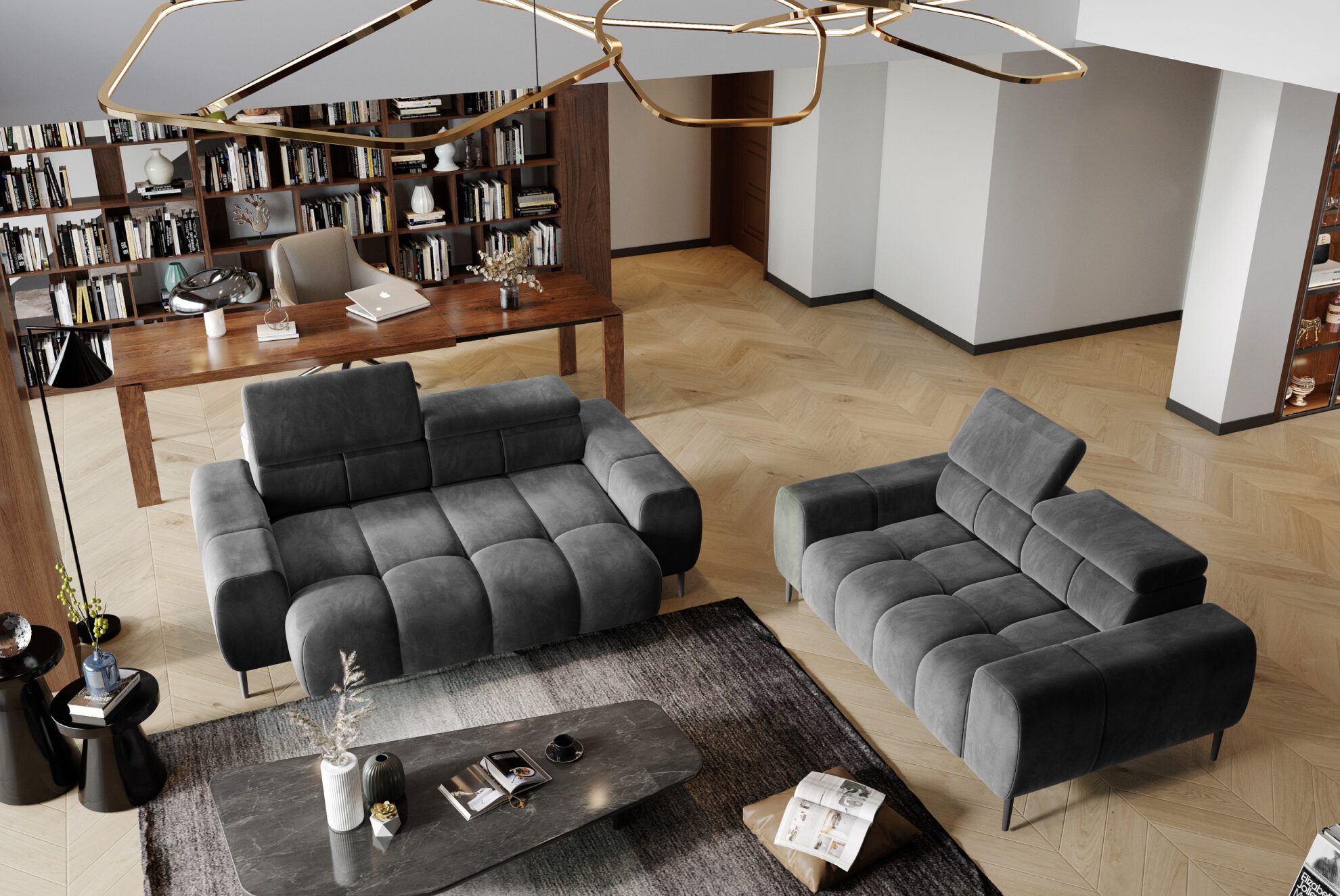 Sofa Plaza 3E pikowana na nóżkach elektrycznie wysuwane siedzisko tkanina Solar Wersal