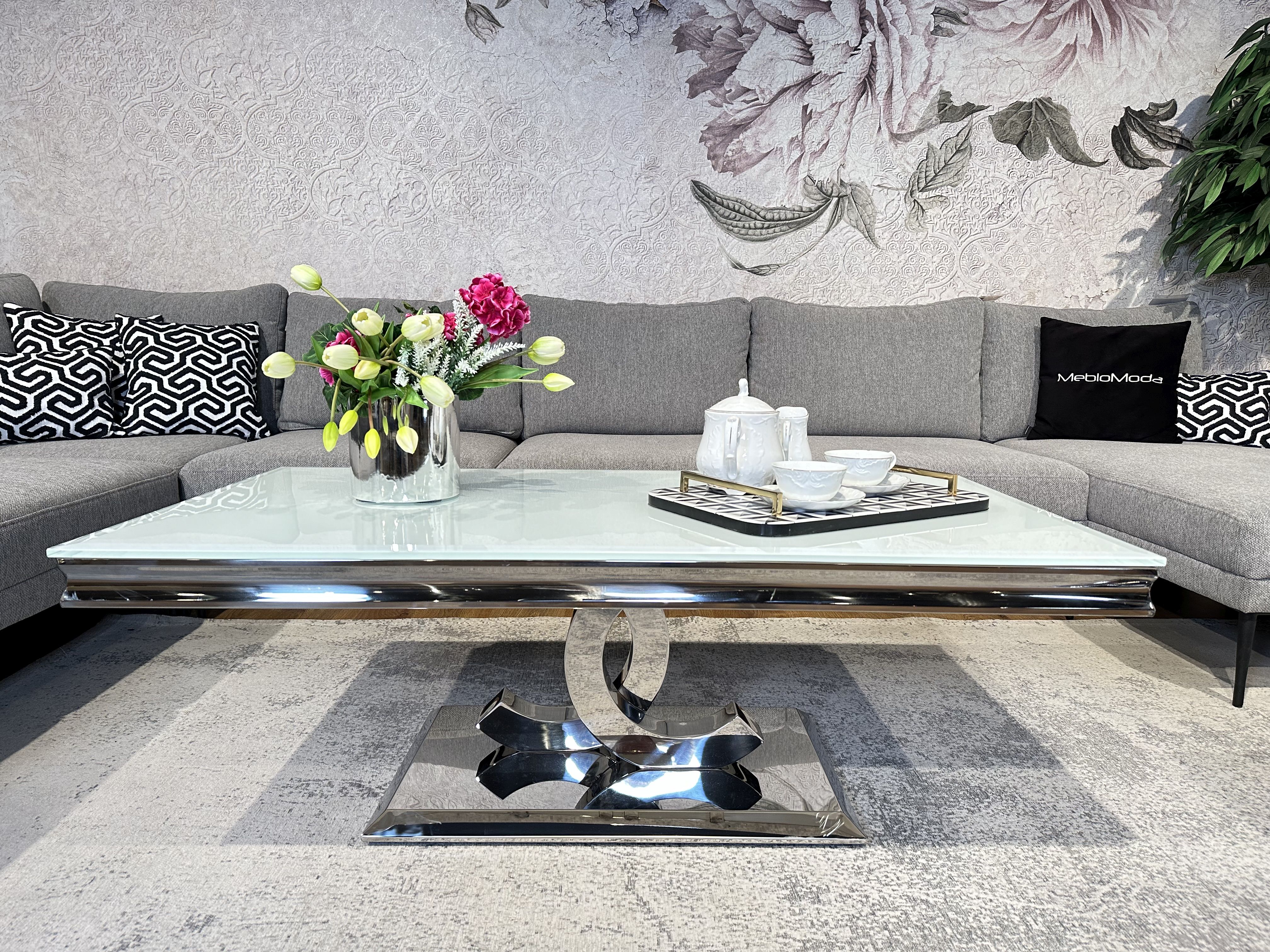 Ława stolik kawowy 130x70 biały  Glamour Silver T 922-1