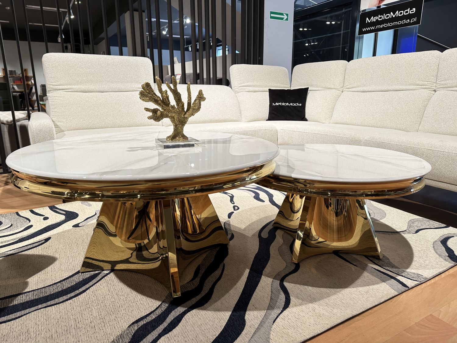 Stolik kawowy Glamour T963 okrągły 100cm, blat spiek kwarcowy, Gold -Złoty