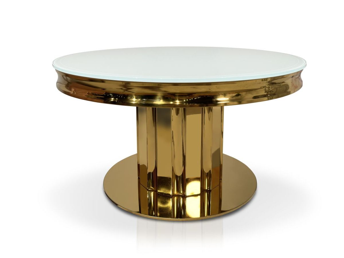Ława stolik kawowy nowoczesny T-948 okrągły śr.80 cm biały ludwik Glamour Gold złoty