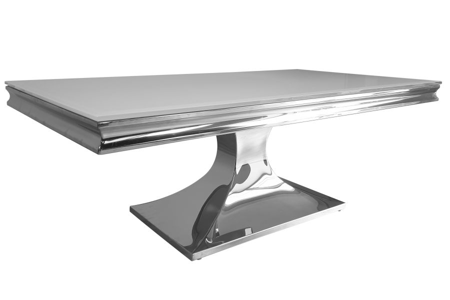 Ława stolik kawowy 130x70 biały Glamour Silver t 958 na kolumnie