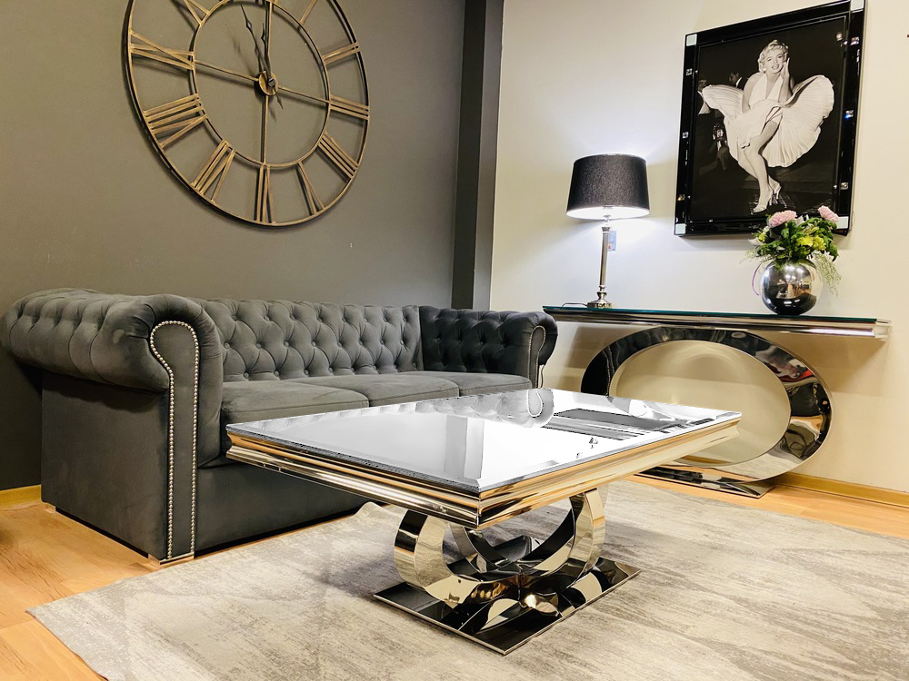 Ława stolik kawowy 130x70 biały Glamour Silver t 955