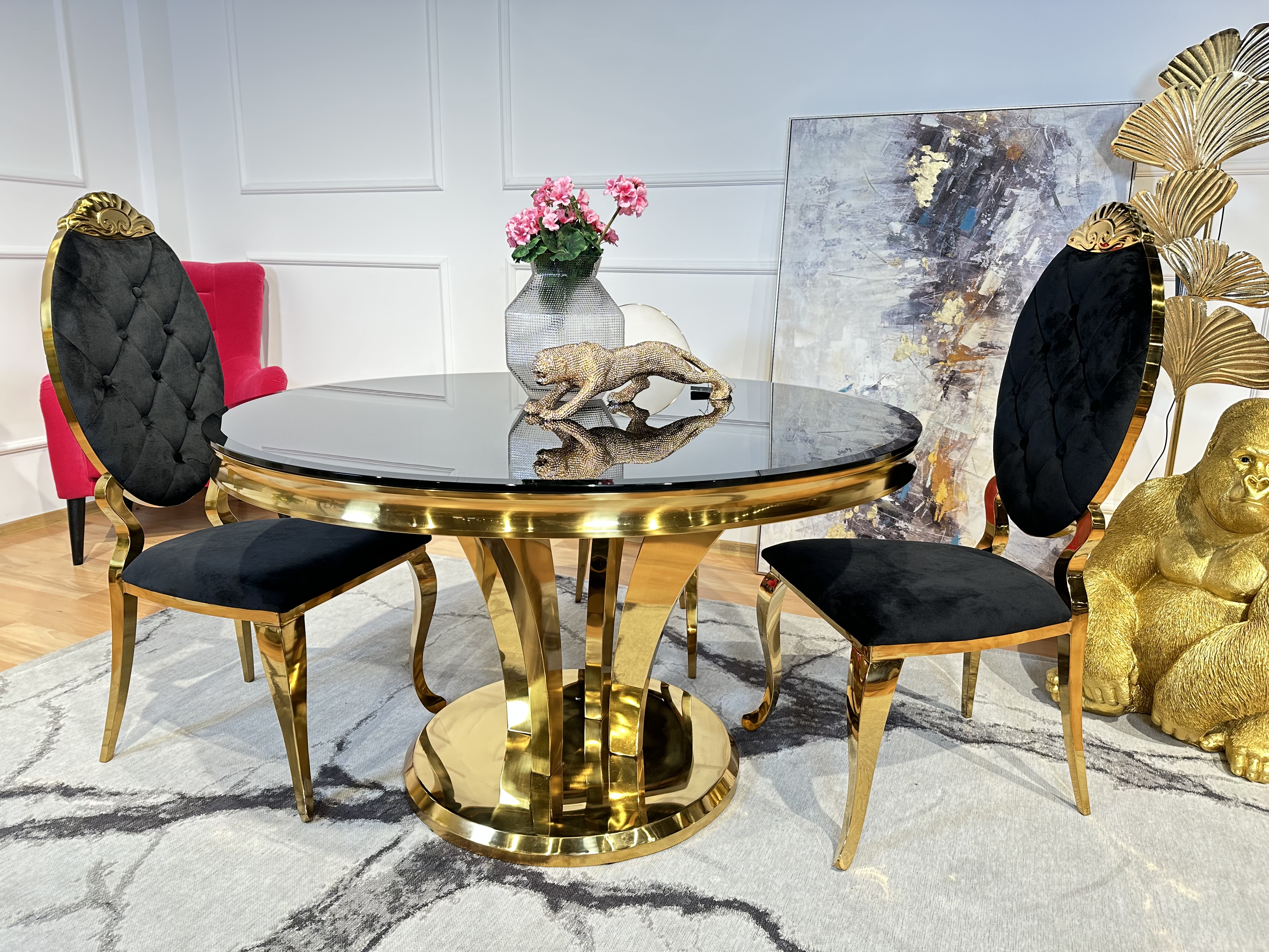 Złoty stół okrągły Glamour średnica 130cm czarny T-977-1 - GOLD nowoczesny