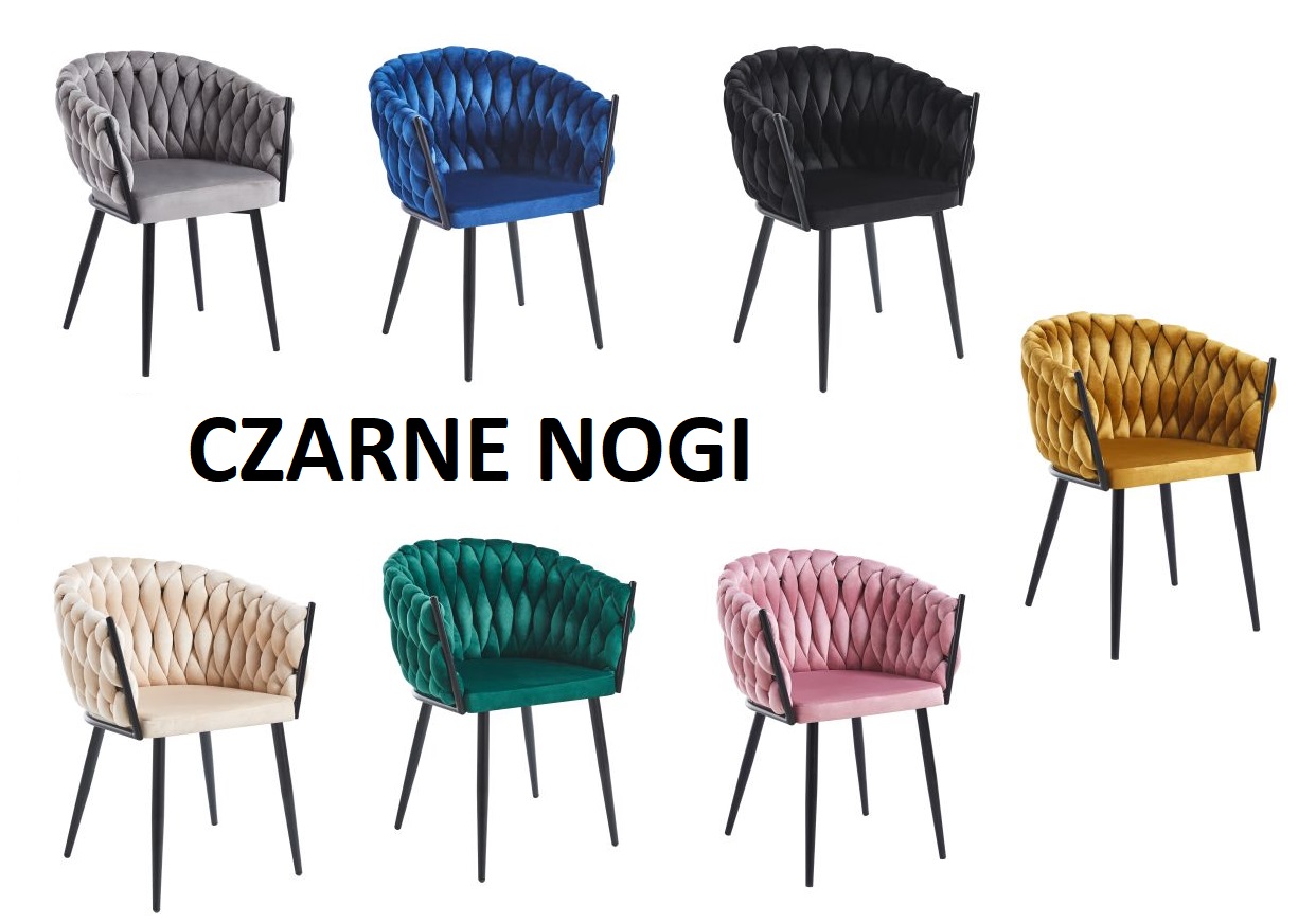 Nowoczesne krzesło plecione FU-7 tkanina velvet w stylu Glamour czarne nogi