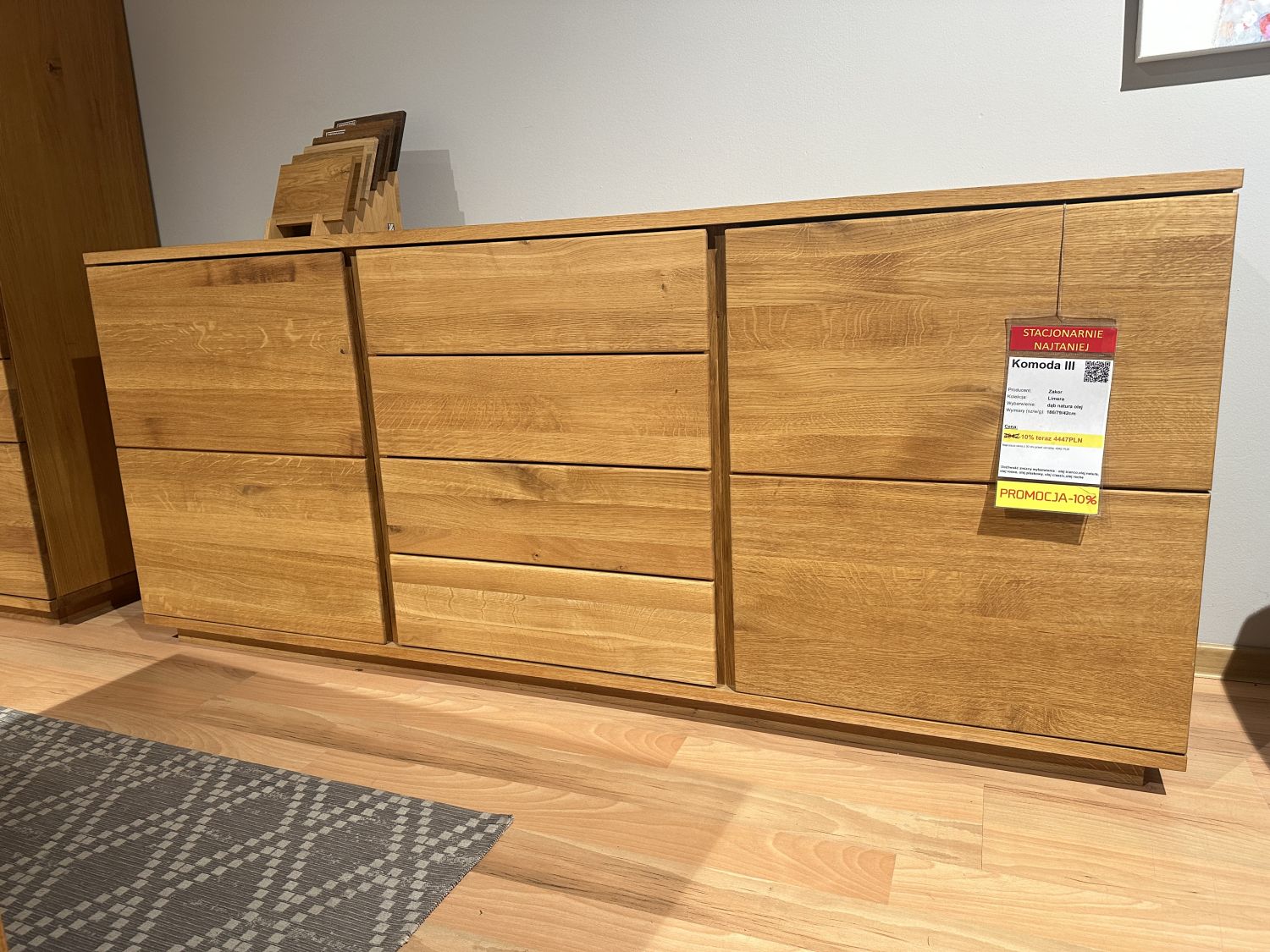 Zestaw mebli LIMERA : WITRYNA I+ KOMODA III +BAREK II z oświetleniem , przecena z ekspozycji -30%