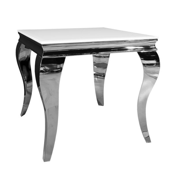 Ława stolik kawowy end 60x60 biały Glamour Silver t 780 w kolorze srebrnym szkło hartowane 12mm