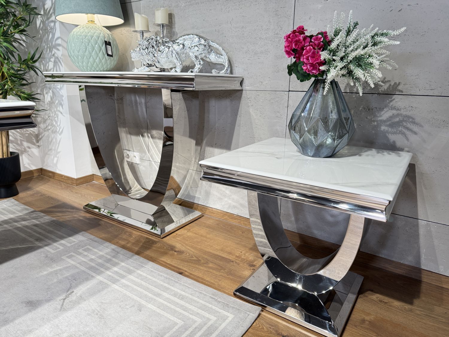 Stolik kawowy Glamour END T945 60X60cm, podstawa chrom, blat biały kwarc Stolik kawowy Glamour END T945 60X60cm, podstawa chrom, blat biały kwarc