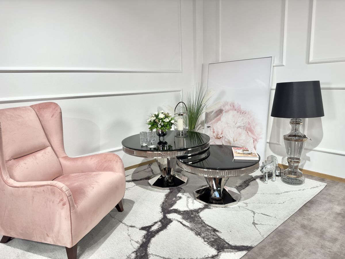 Ława stolik kawowy Glamour okrągły czarny T 910 Silver średnica 100 cm