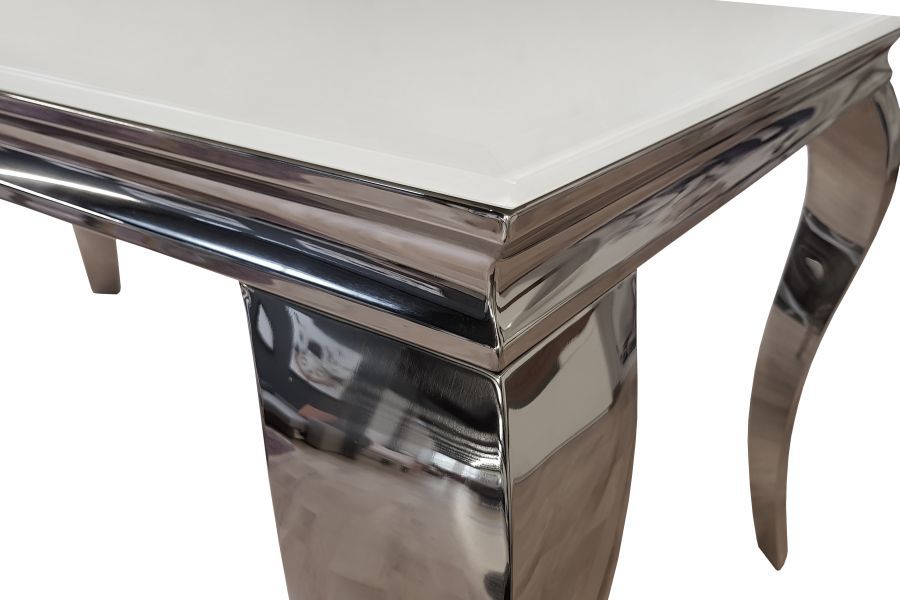 Stół szklany biały  z chromowanymi nogami T780  230x100 cm