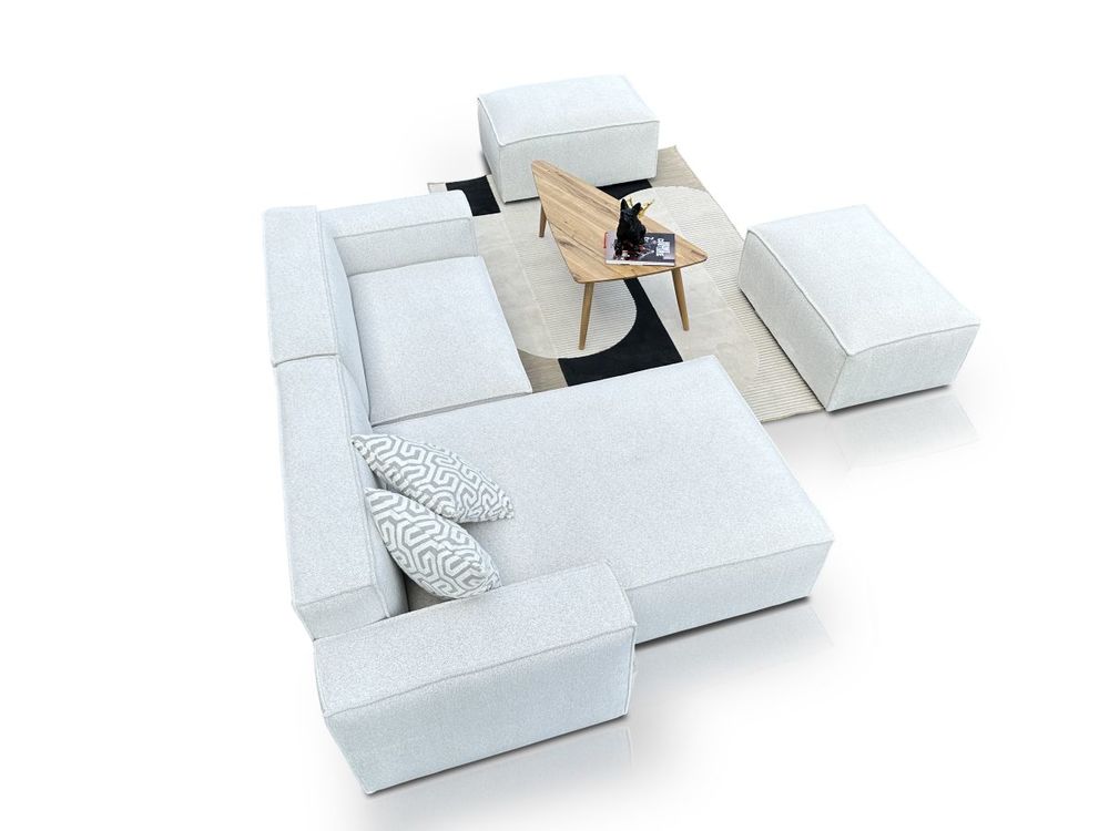 Nowoczesny narożnik modułowy Uno (sofa z bokiem+sofa+szezlong), wygodny do salonu na wymiar