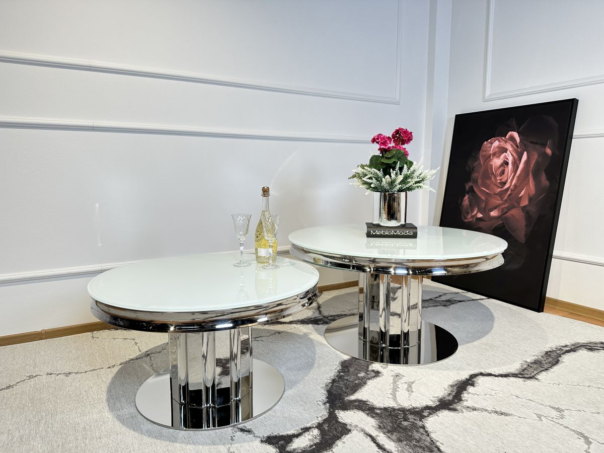 Ława stolik kawowy okrągły Glamour Silver t948 średnica 100cm