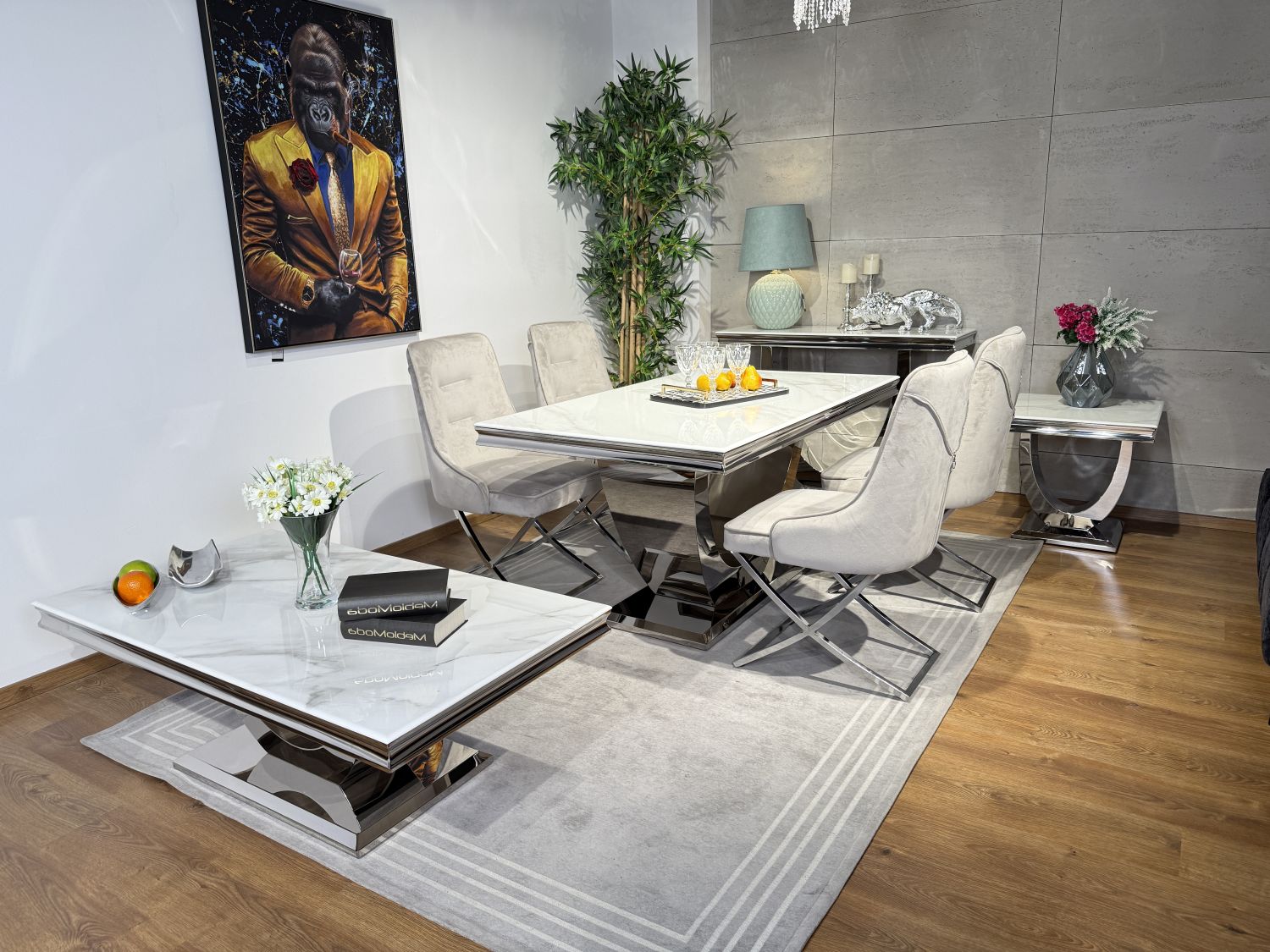 Stolik kawowy Glamour T945 130x70cm, podstawa chrom, blat biały kwarc Stolik kawowy Glamour T945 130x70cm, podstawa chrom, blat biały kwarc