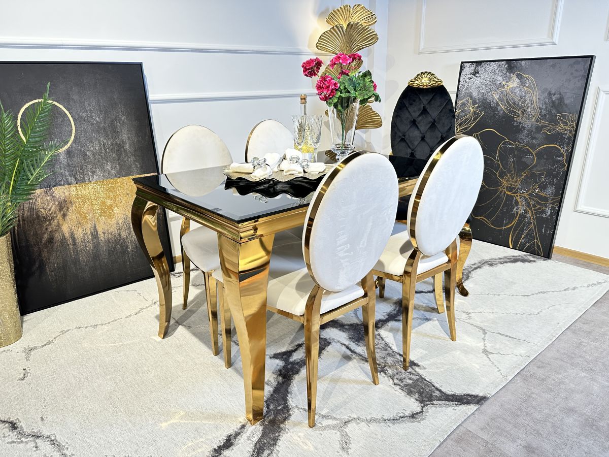 Nowoczesne krzesło złote FT 83 louis Glamour GOLD w stylu ludwik biały velvet