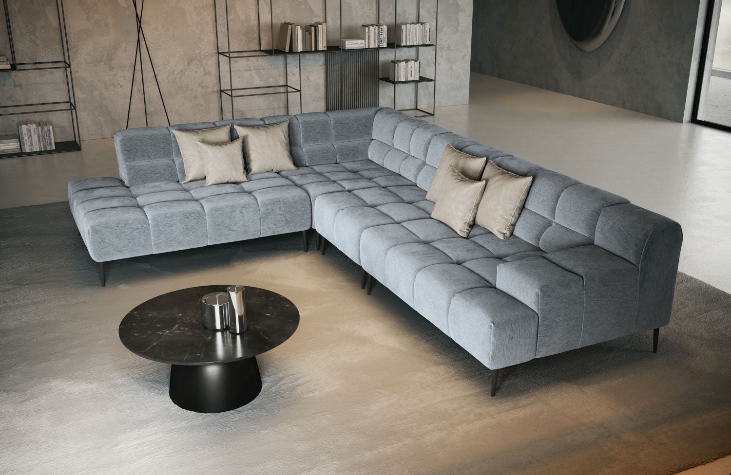 Narożnik ekskluzywny Liam pikowany modułowy na wysokich nożkach Designwerk od Minimax Sofa