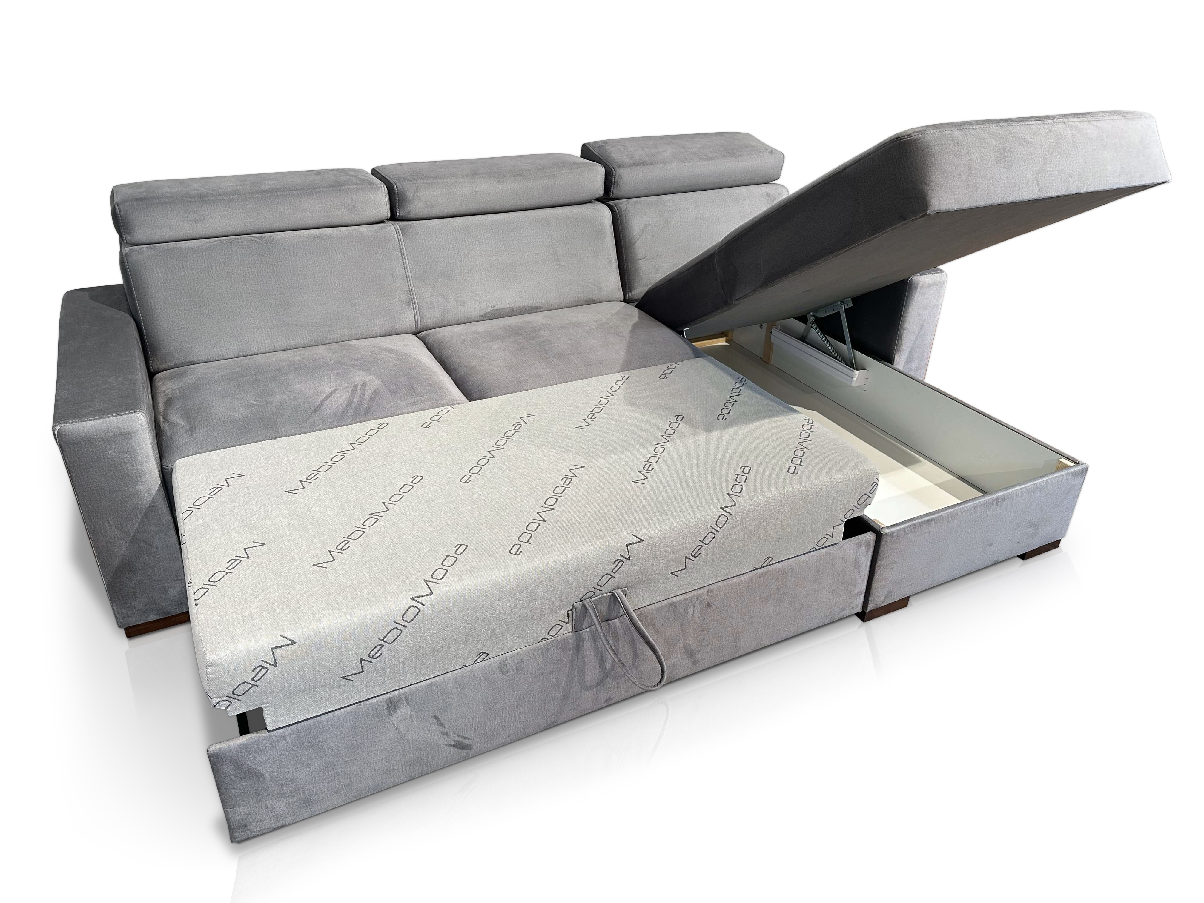 Malaga S narożnik z regulowanymi zagłówkami funkcją spania i pojemnikiem