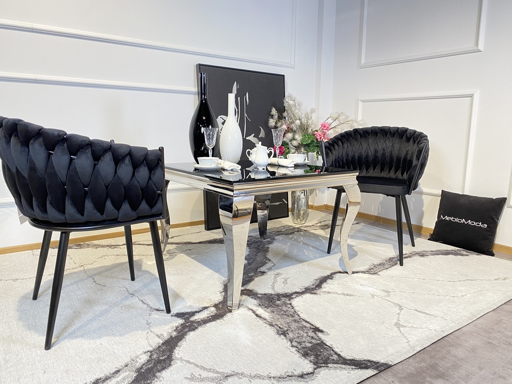 Nowoczesne krzesło plecione FU-7 tkanina velvet czarna w stylu Glamour czarne nogi
