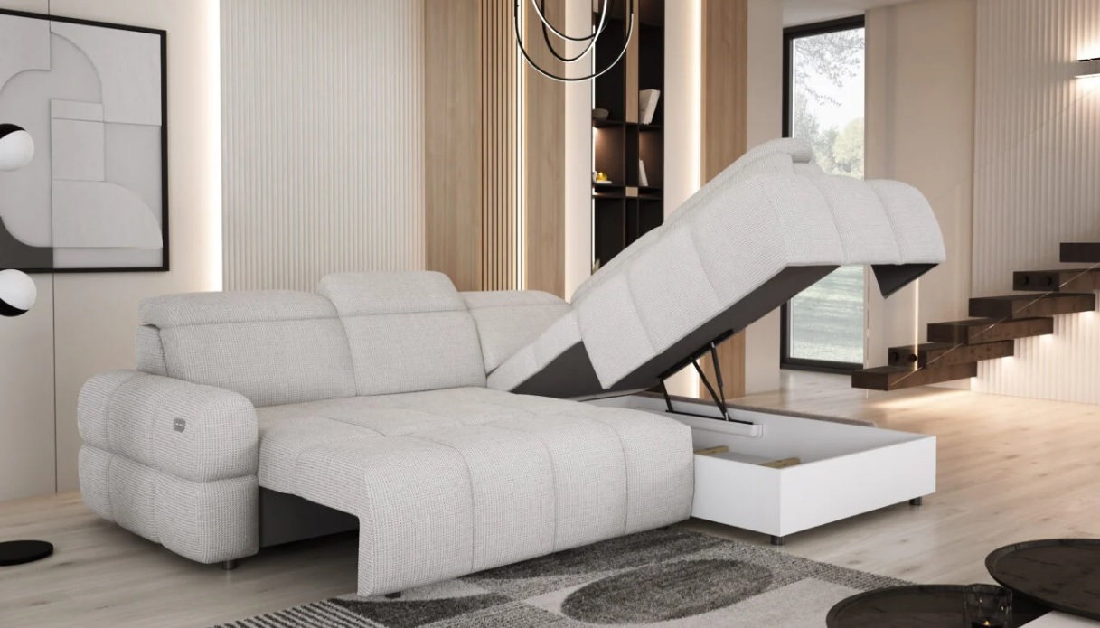 Narożnik Mateo L z elektrycznie wysuwanym siedziskiem i regulowanymi zagłówkami Wersal 