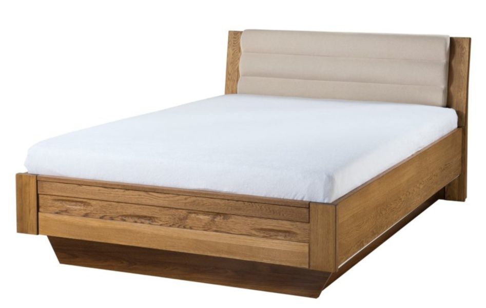 Łóżko z wezgłowiem tapicerowanym (beżowym) 140x200 dąb Szynaka Velvet Typ74