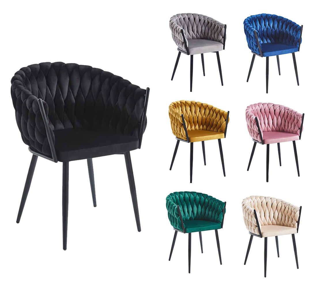 Nowoczesne krzesło plecione FU-7 tkanina velvet czarna w stylu Glamour czarne nogi