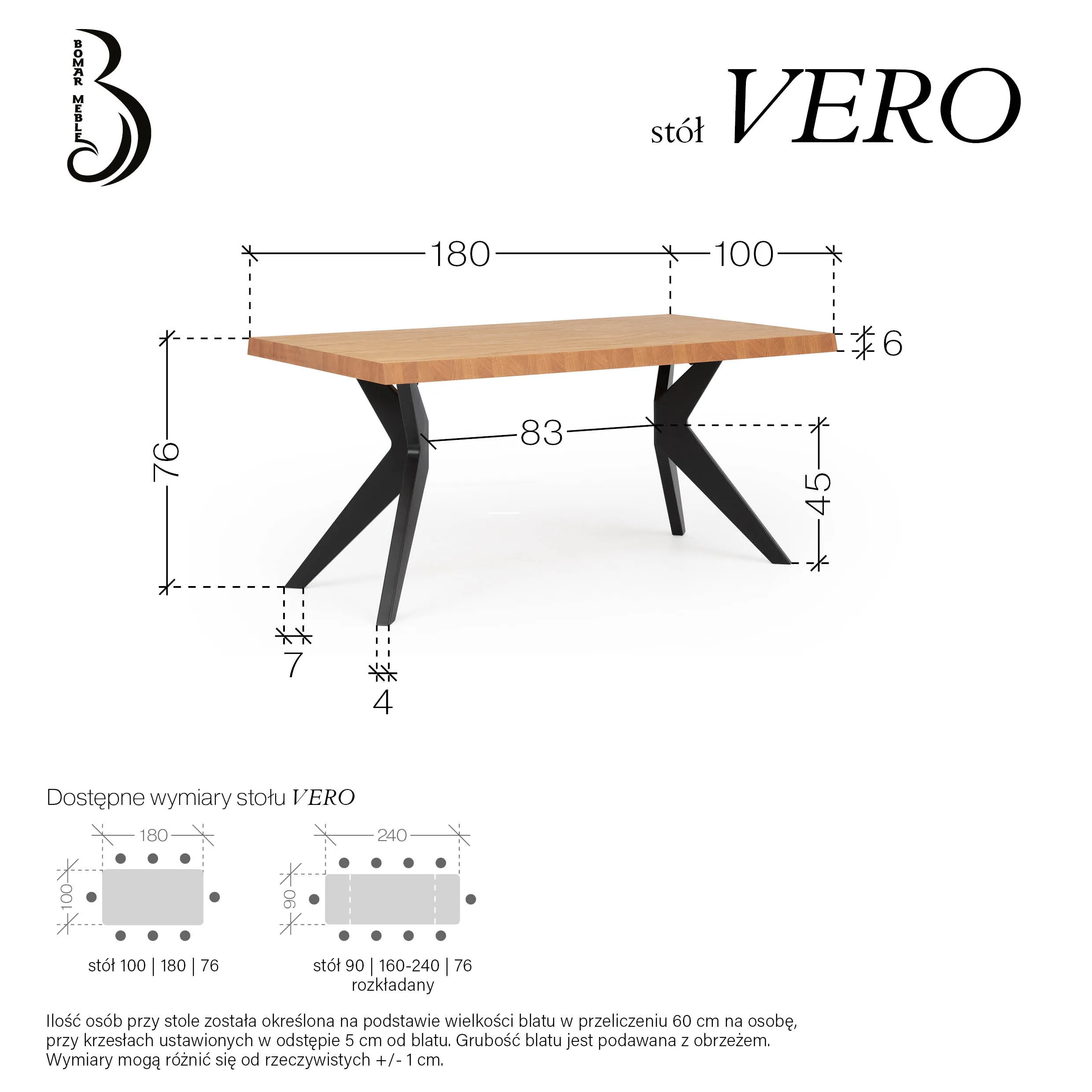 Stół Vero 180x100 nierozkładany Bomar Meble 