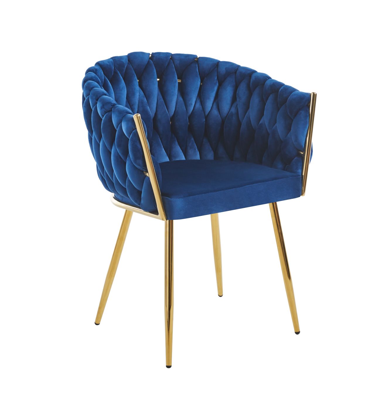 Nowoczesne krzesło plecione FU-7 tkanina niebieski velvet w stylu Glamour złote  nogi