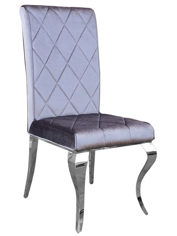 Krzesło Glamour szare z przeszyciami i chromowanymi nogami FT 216 silver