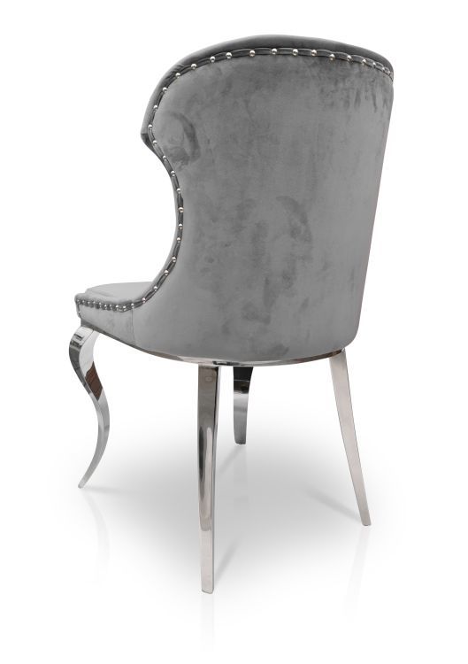 Krzesło Glamour FT-231 z ćwiekami tkanina velvet szary nogi chrom