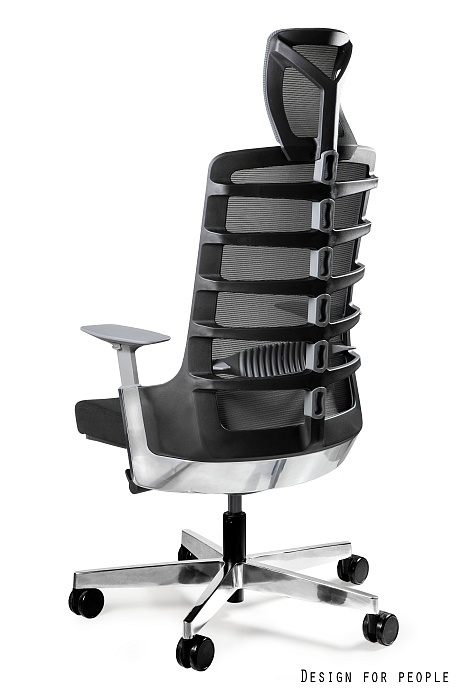 SPINELLY Ergonomiczny fotel biurowy z innowacyjnym oparciem czarny z zagłówkiem