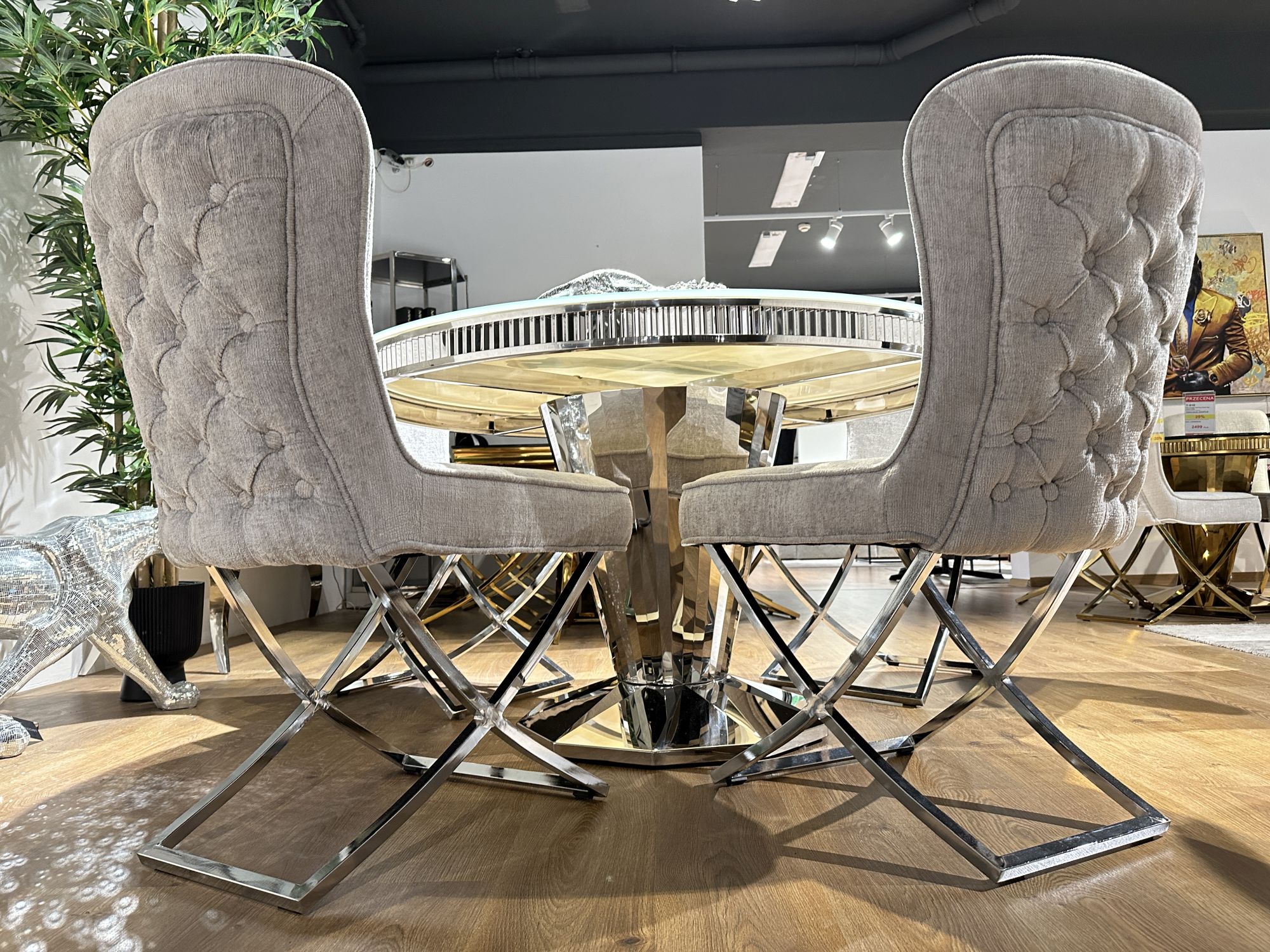 Stół Glamour okrągły biały T 910 Silver średnica 130 cm