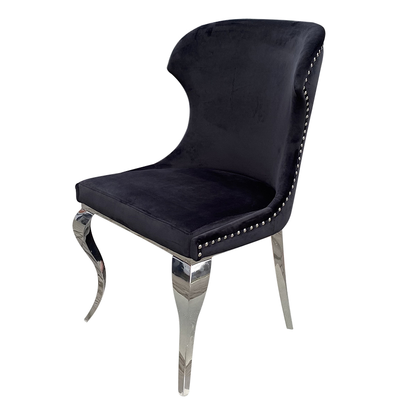 Krzesło Glamour FT-231 z ćwiekami tkanina Velvet czarne Nogi chrom