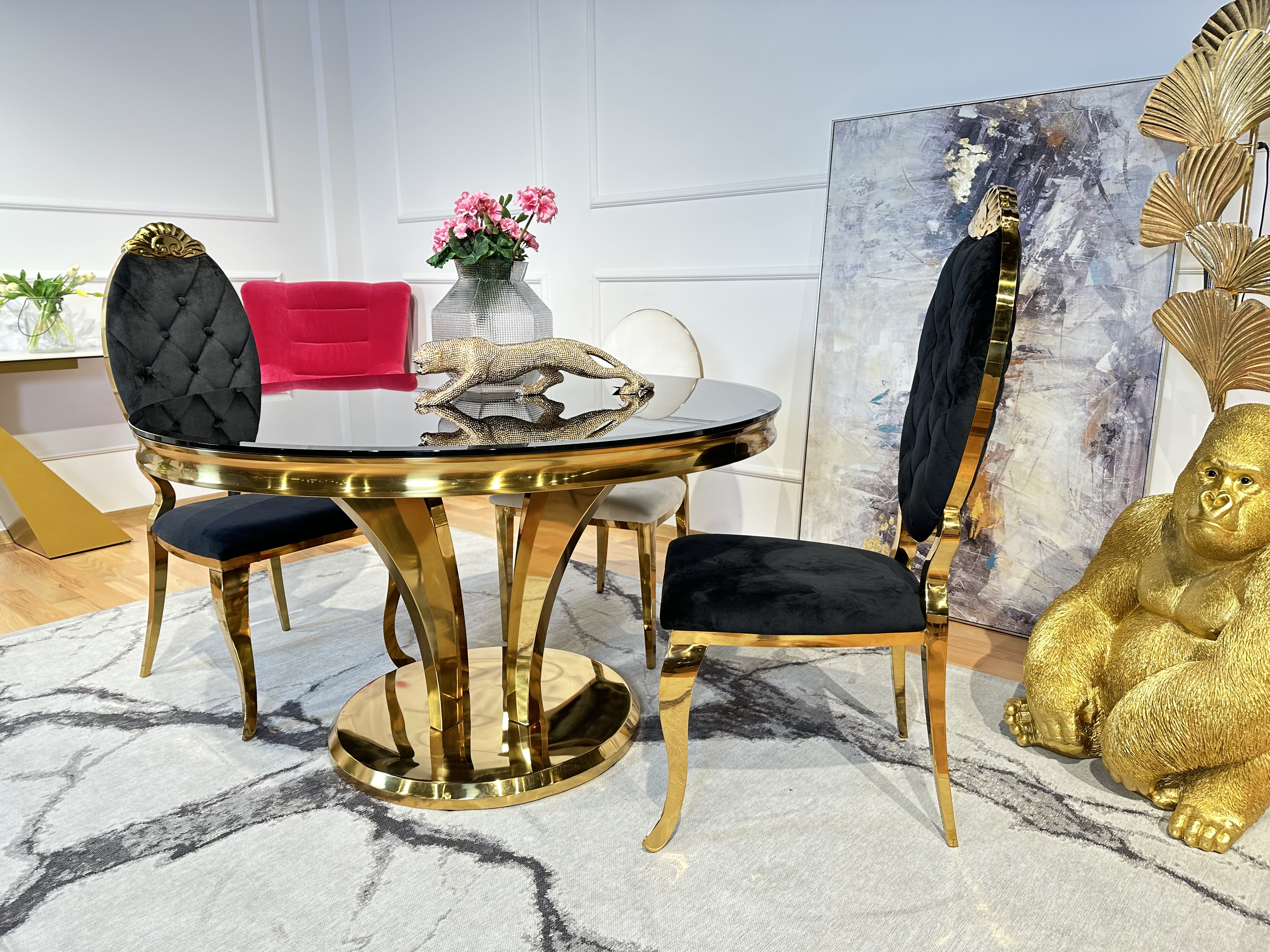 Złoty stół okrągły Glamour średnica 130cm czarny T-977-1 - GOLD nowoczesny